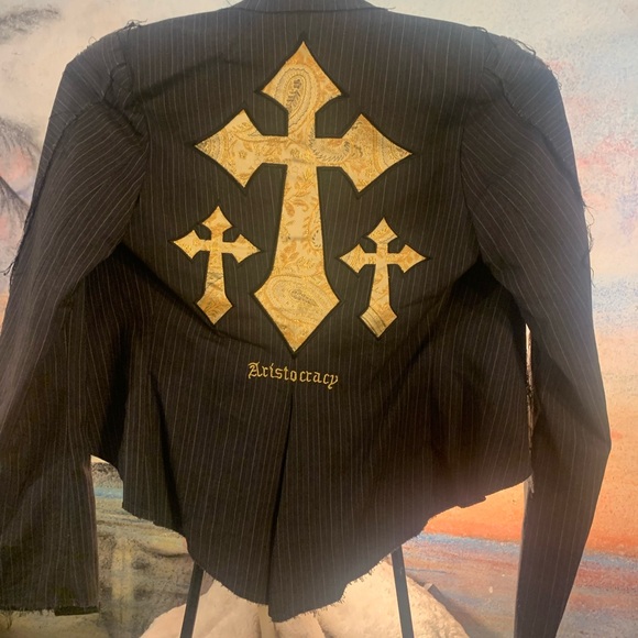 Aristocracy Jackets & Blazers - “Aristocracy" pinstripe blazer w/ gold cross design on back ,1 button closure